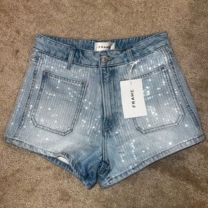 Frame Denim Women's Light Blue Sequin Jean Shorts